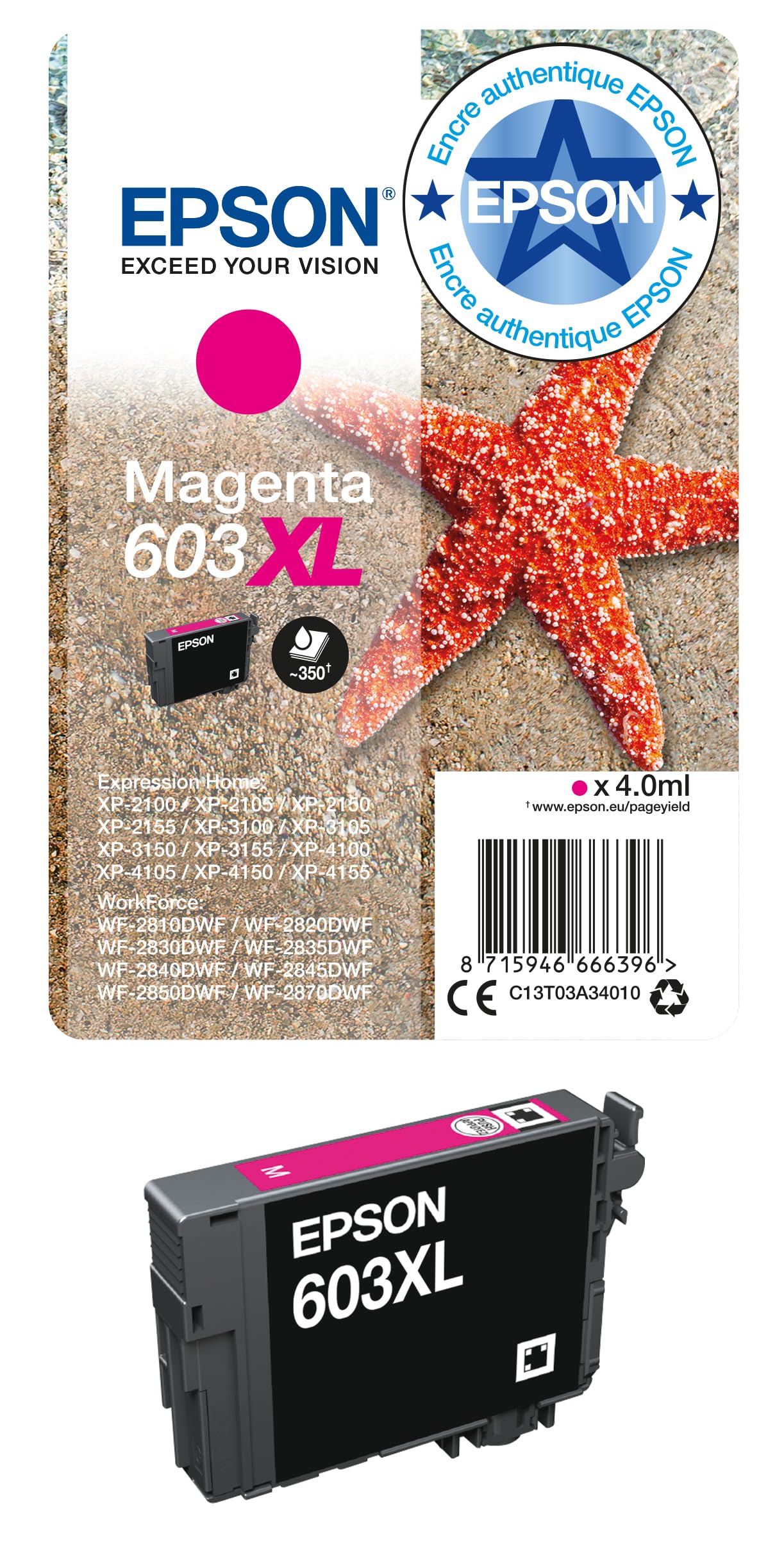 Epson 603 Black Starfish Genuine, Ink Cartridge, Standard Capacity