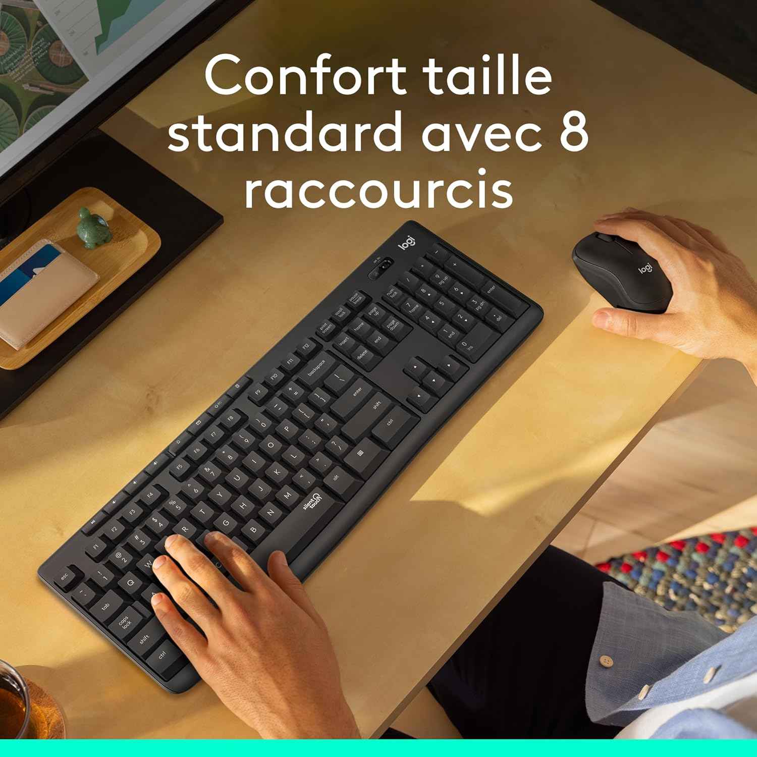 Logitech MK295 Silent wireless mouse and keyboard set | SilentTouch, standard numeric keypad, wireless, 90% less noise, AZERTY French-Graphite