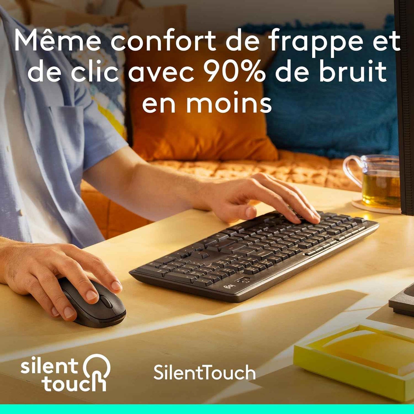 Logitech MK295 Silent wireless mouse and keyboard set | SilentTouch, standard numeric keypad, wireless, 90% less noise, AZERTY French-Graphite