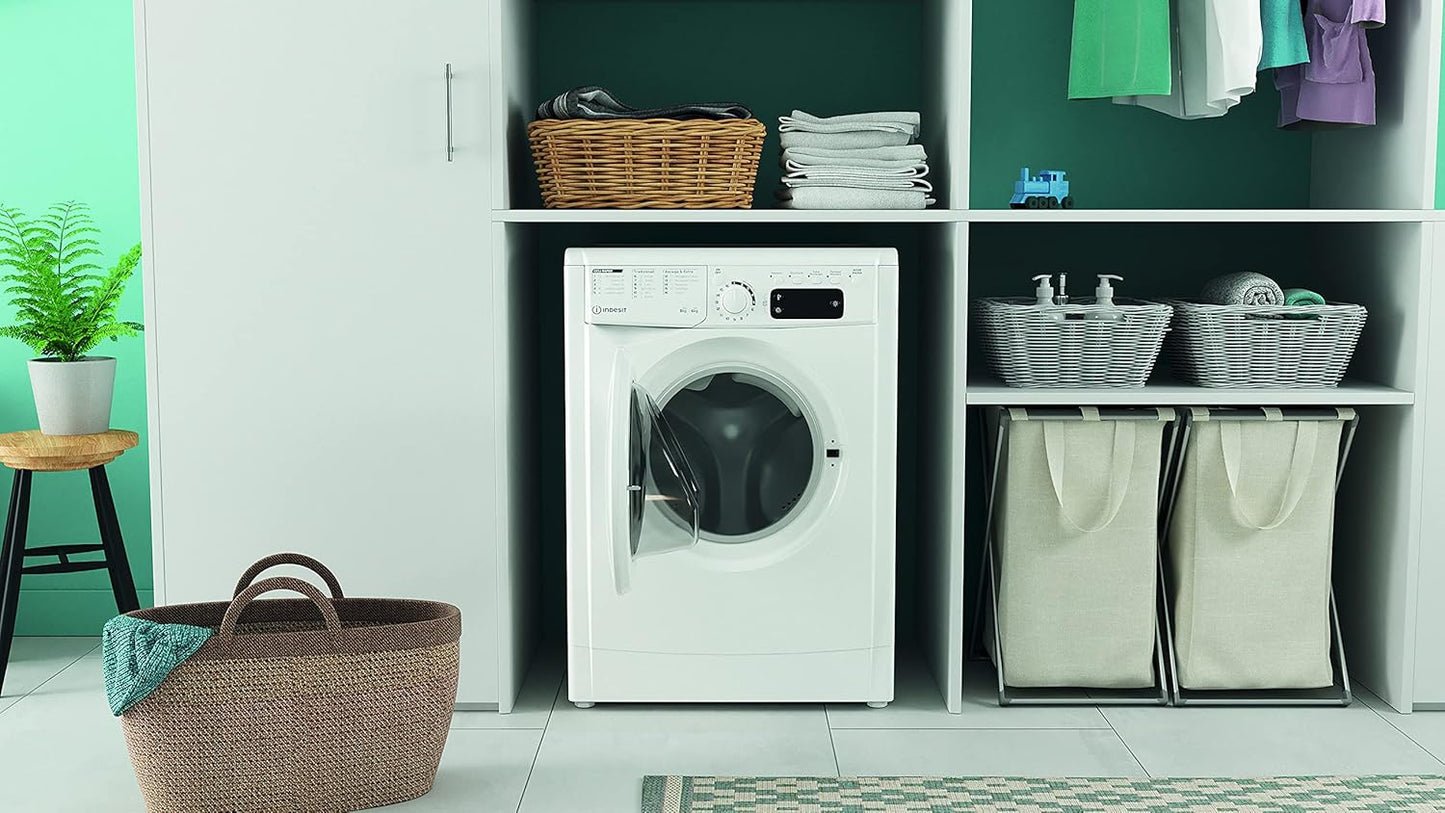 EWDE 861483 W IT N - Lave-Linge 8 Kg Charge Avant, Libre Installation. Centrifugeuse 1400 Tours Par Minute. Largeur 59,5 Cm, Profondeur 53,5 Cm, Hauteur 85 Cm, Classe Énergétique D, Blanc