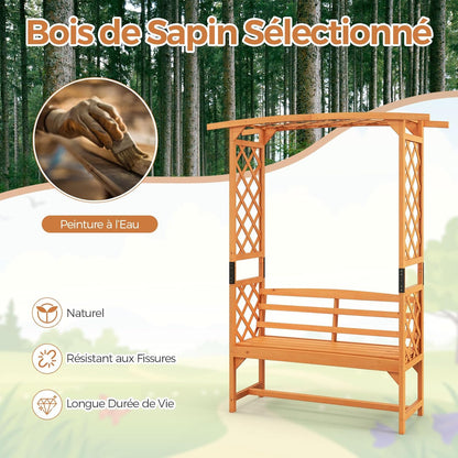 GOPLUS Arche Jardin avec Banc Exterieur, Banc et 2 Treillis pour Plantes Grimpantes, Vignes, Raisins,2 Places, pour Fête, Mariage (50x160x199CM)