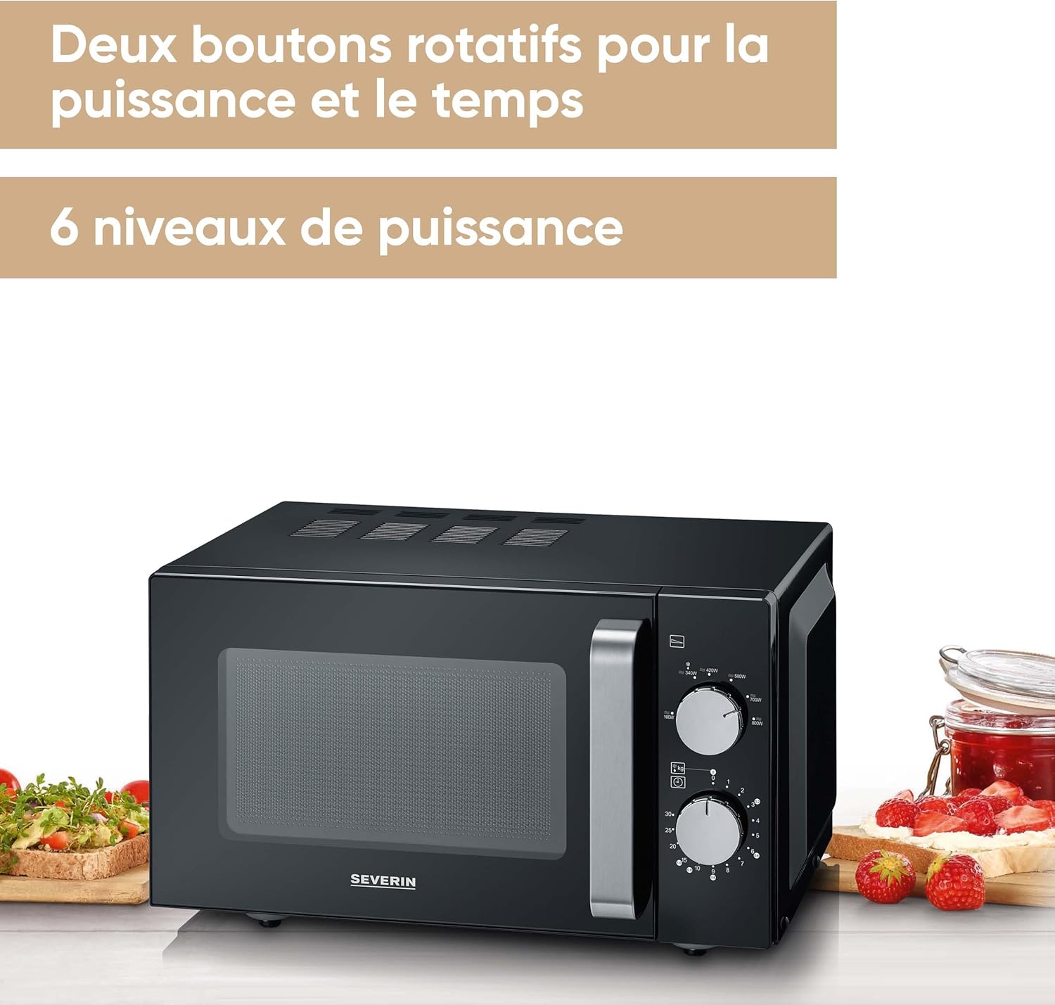 SEVERIN Microwave Oven, 20 L, with Ceramic Flat Bottom, up to 800 W, 6 Power Levels, Black, MW7761