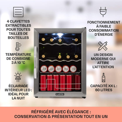 Mini Frigo De Chambre Et Bureau, Silencieux, Mini Bar 60L, Pour Boisson, Camping, Étagères Réglables, Ondulés Pour Le Vin, Cannette, Beer