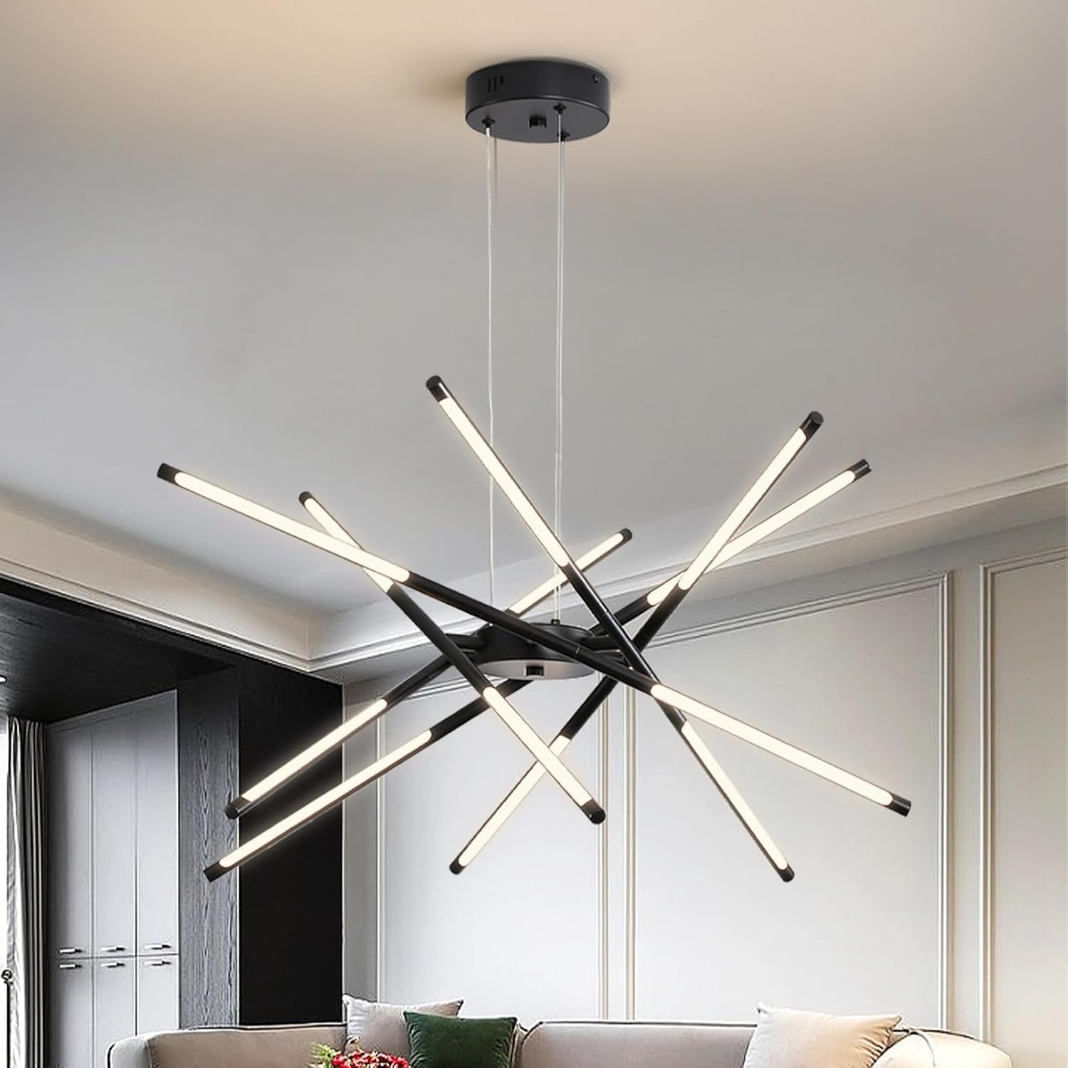 Lustre Moderne À LED Spoutnik, Noir/Doré, Plafonnier Industriel À Suspendre Avec 12 Têtes Pour Salon, Salle À Manger, Cuisine, Chambre À Coucher