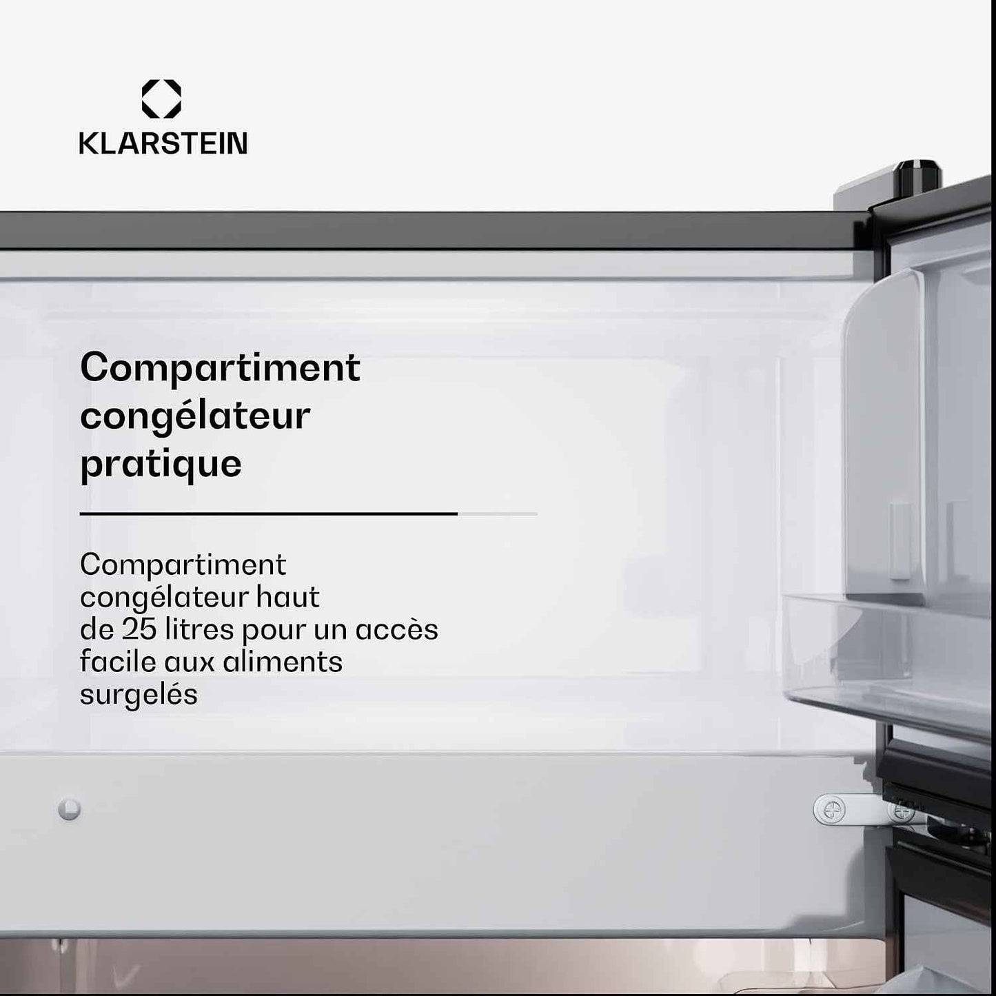 KLARSTEIN Big Daddy Cool - Frigo Réfrigérateur, Réfrigérateur Combiné, Compartiment Bouteilles, Bac Légumes, Eclairage Intérieur, Look Moderne, Nettoyage Facile, Pieds Réglables, 86 L - Argent
