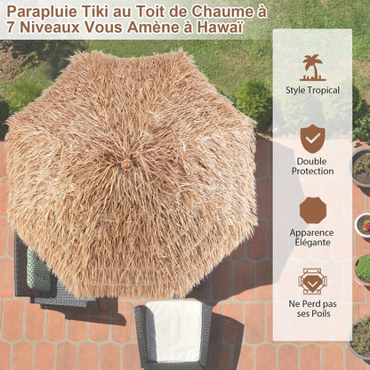 GOPLUS 2,2M Parasol Paille de Plastique, Parasol de Plage avec 8 Baleines, Parasol Inclinable de Style Tropical Hawaïen, UPF 30+, Parasol de Jardin Patio Terrasse, Base Non Inclus (Naturel)
