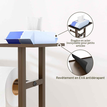 Porte-Papier Toilette En Acier Inoxydable Avec Brosse WC Et Étagère - Support Debout