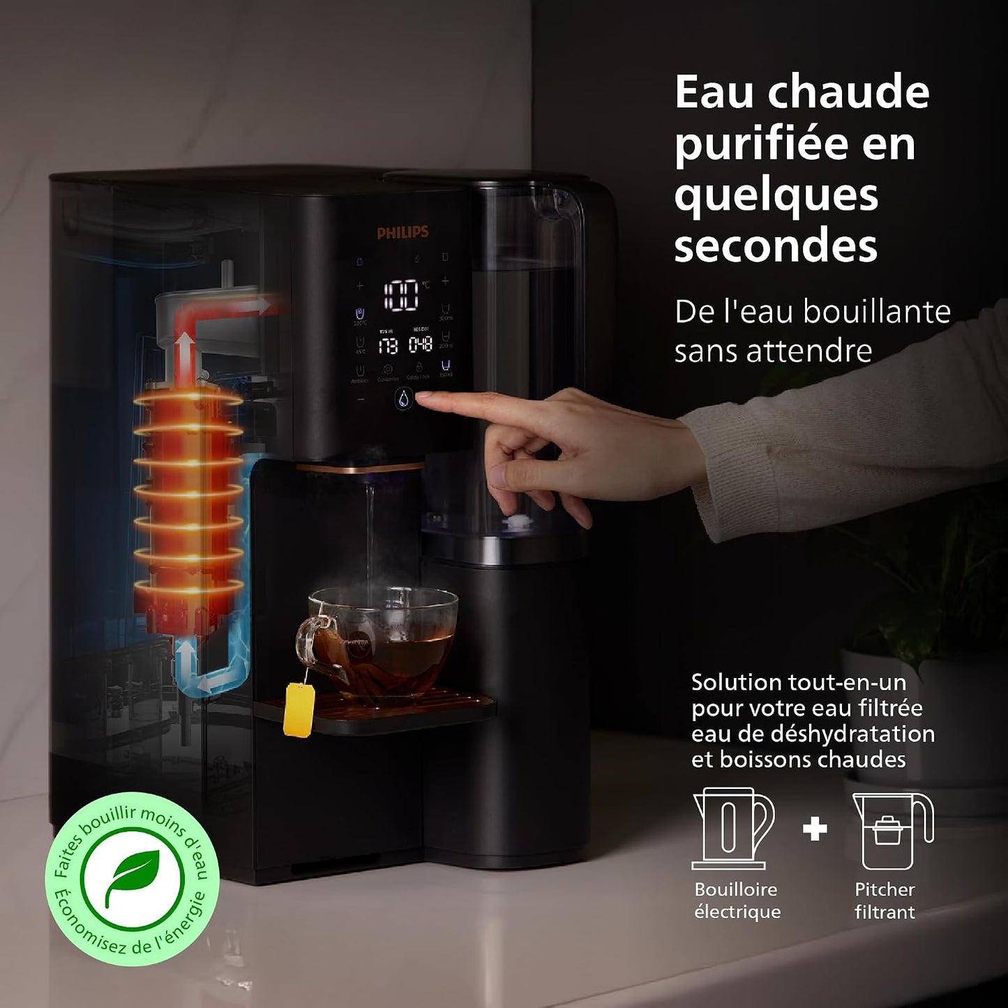 Distributeur D’Eau À Osmose Inverse 7000: Eau Chaude/Froide Filtrée En Secondes, Minéraux Préservés, Filtration RO 6-En-1, >110 Contaminants Réduits, Ratio 3:1, UV-C, Sans Installation, 2000 L