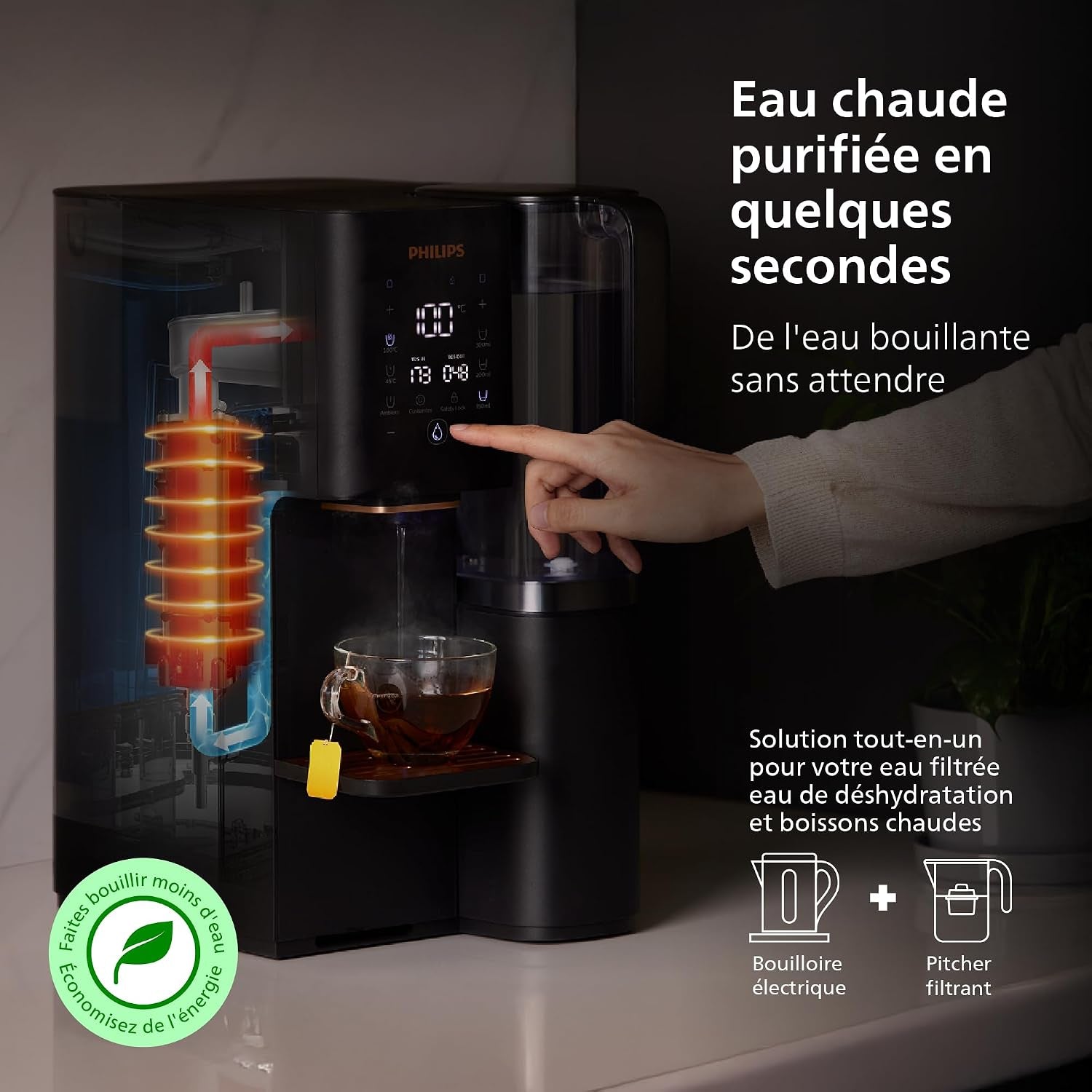 Distributeur D’Eau À Osmose Inverse 7000: Eau Chaude/Froide Filtrée En Secondes, Minéraux Préservés, Filtration RO 6-En-1, >110 Contaminants Réduits, Ratio 3:1, UV-C, Sans Installation, 2000 L