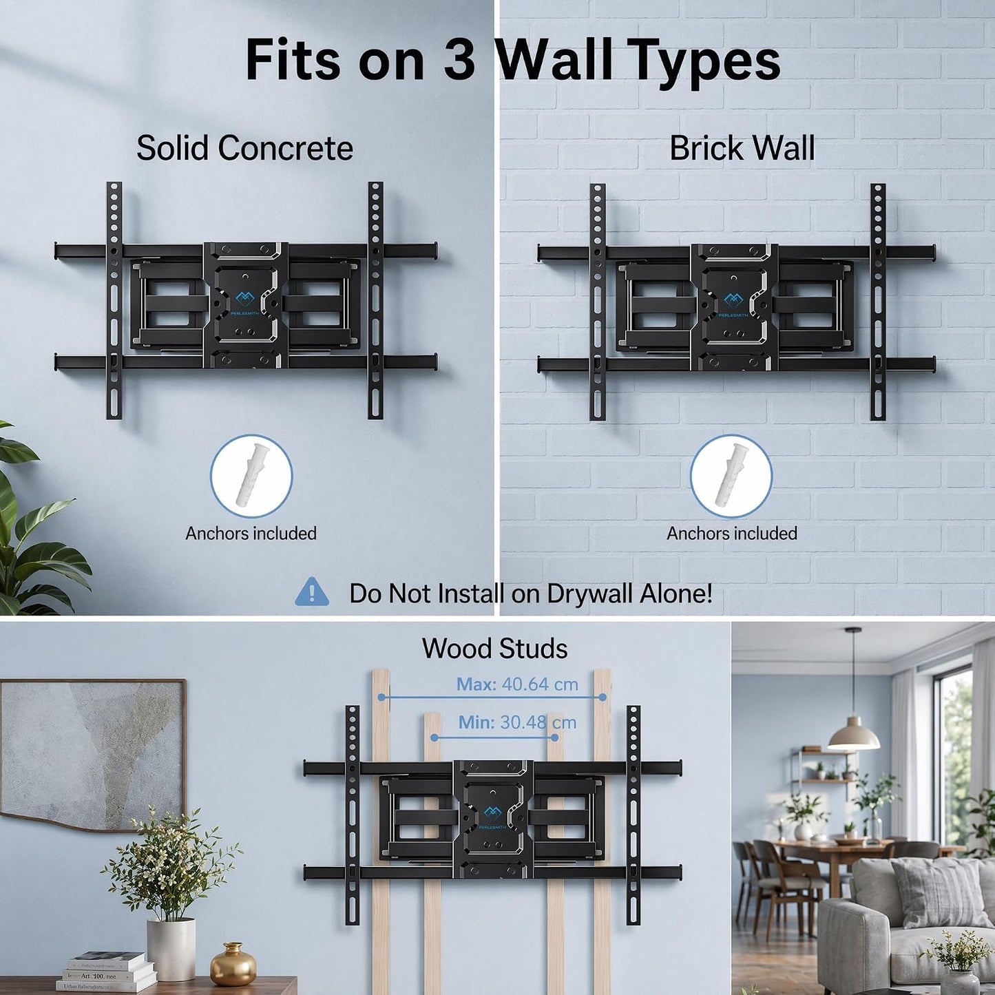 Support Mural TV, Pour 37-85 Pouces (94-216Cm) Tvs Jusqu'À 60Kg | Double Bras Robuste, Fixation TV Mural Orientable Et Inclinable 55 65 Pouces, Max VESA 600X400Mm
