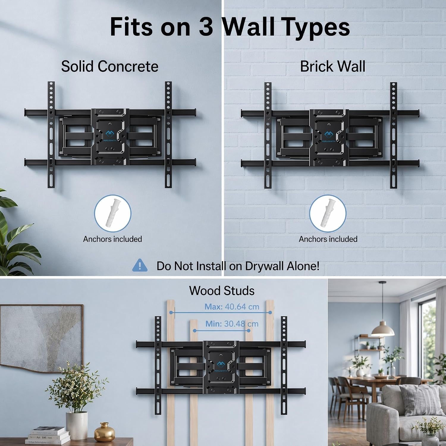 Support Mural TV, Pour 37-85 Pouces (94-216Cm) Tvs Jusqu'À 60Kg | Double Bras Robuste, Fixation TV Mural Orientable Et Inclinable 55 65 Pouces, Max VESA 600X400Mm