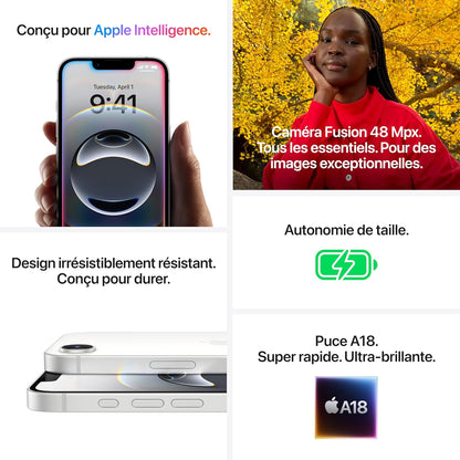 Apple iPhone 16e 128 Go : Conçu pour Apple Intelligence, Puce A18, Autonomie de Taille, Caméra Fusion 48 Mpx, Écran Super Retina XDR de 6,1 Pouces; Noir