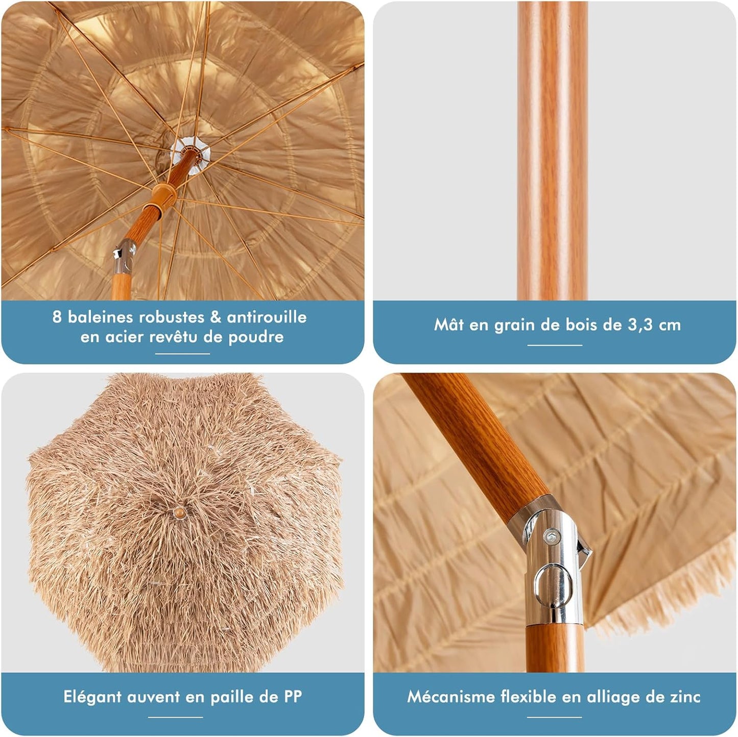 GOPLUS 2,2M Parasol Paille de Plastique, Parasol de Plage avec 8 Baleines, Parasol Inclinable de Style Tropical Hawaïen, UPF 30+, Parasol de Jardin Patio Terrasse, Base Non Inclus (Naturel)