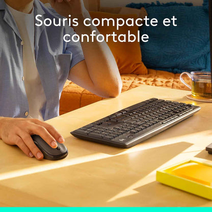 Logitech MK295 Silent wireless mouse and keyboard set | SilentTouch, standard numeric keypad, wireless, 90% less noise, AZERTY French-Graphite