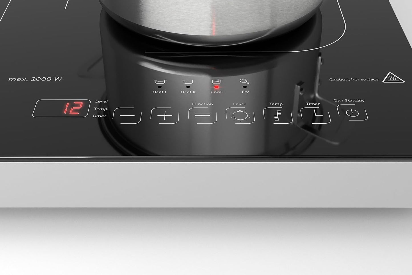 CASO ProGourmet 3500 Double Induction Hob Moving 3500 W Powersharing 60-240 °C 4 Functions Timer 180 Minute Timer Pots up to 24 cm Ceramic Glass