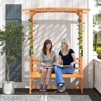 GOPLUS Arche Jardin avec Banc Exterieur, Banc et 2 Treillis pour Plantes Grimpantes, Vignes, Raisins,2 Places, pour Fête, Mariage (50x160x199CM)