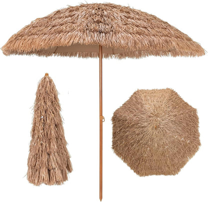 GOPLUS 2,2M Parasol Paille de Plastique, Parasol de Plage avec 8 Baleines, Parasol Inclinable de Style Tropical Hawaïen, UPF 30+, Parasol de Jardin Patio Terrasse, Base Non Inclus (Naturel)