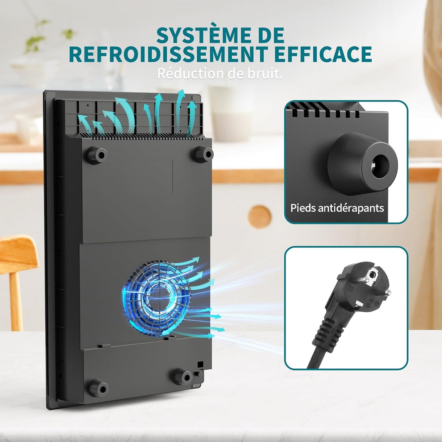 Plaque Induction 2 Feux Encastrable,  Table De Cuisson Electrique 3400W, 2 Boosters, Minuterie, Zones Flexibles, Arrêt Auto, Verrou Enfants, Noir