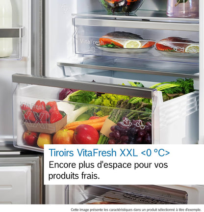 Bosch KGN367LDF Série 4 - Réfrigérateur Combiné, Pose-Libre, Perfect Fit | 186 X 60 Cm, Inox, Nofrost, Vitafresh, Tiroirs Vitafresh XXL <0 °C>, 2 Systèmes De Refroidissement
