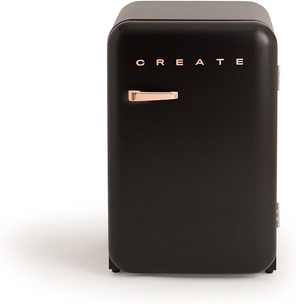 / RETRO FRIDGE 83.5 ROSE Gold/Réfrigérateur Noir Avec Poignée or Rose/Pratique Et Fonctionnel, Matériaux Résistants