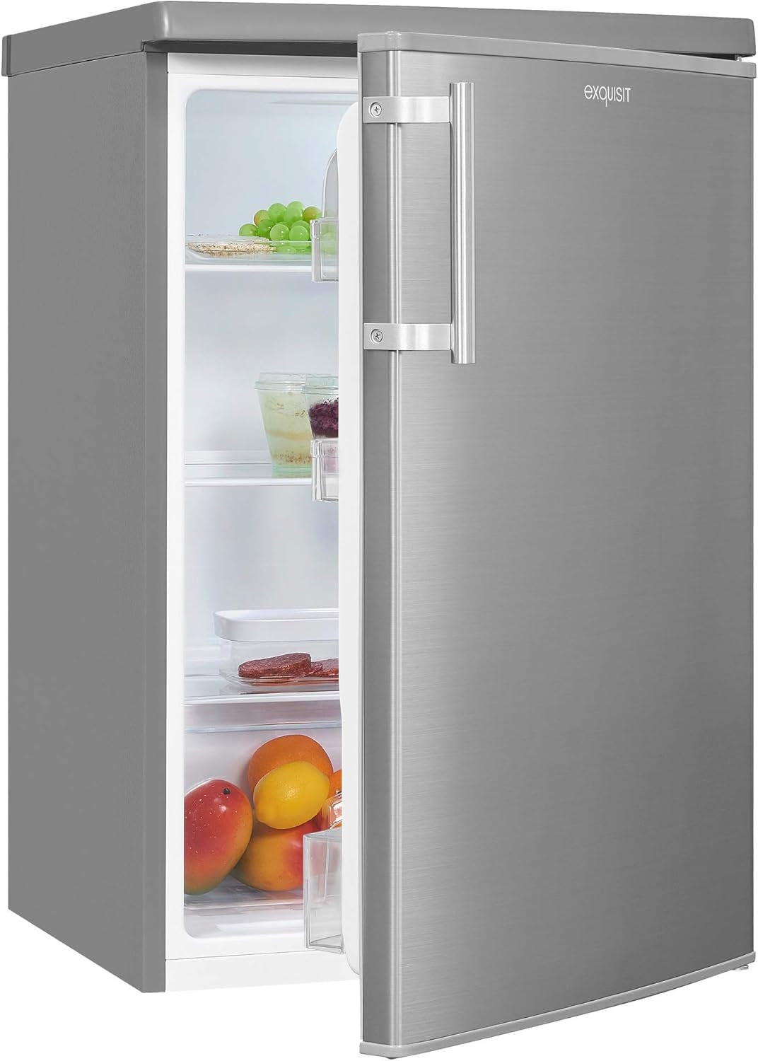 Exquisit Réfrigérateur KS16-V-H-040E Inoxlook | Meuble Sur Pied | Volume 127 L | Inoxlook | Étagères En Verre Et Compartiment À Légumes | Éclairage | Étagères De Porte | Butée De Porte Interchangeable