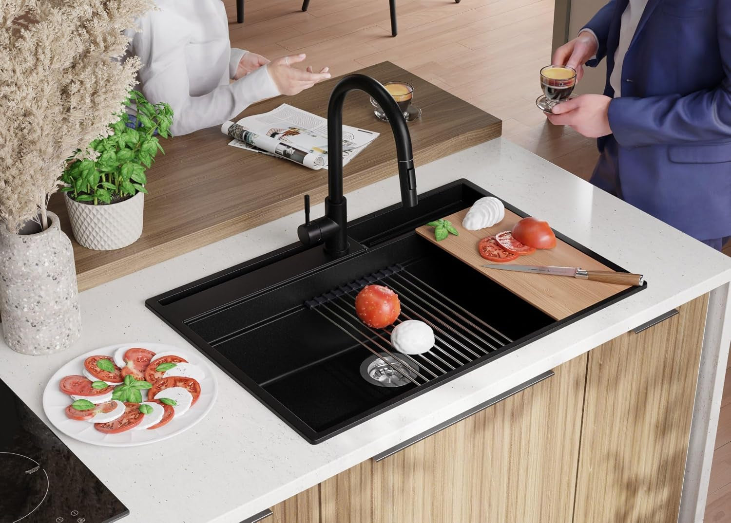 Evier Cuisine En Granit Noir - Oslo, 78X53Cm | Lavabo 1 Bac + Kit D'Accessoires, Évier À Encastrer Au Meuble 80Cm (S335)