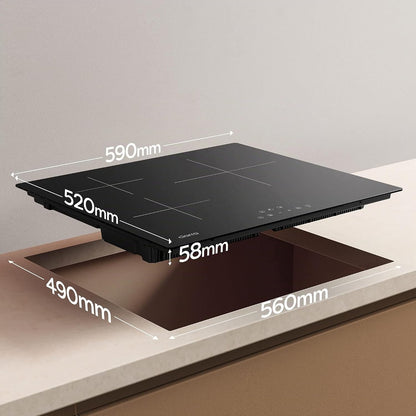 Plaque Induction 3 Feux Encastrable 6100W - Commande Tactile - En Verre Microcristal - Verrouillage Enfant - Fonction Pause - ASBIH3
