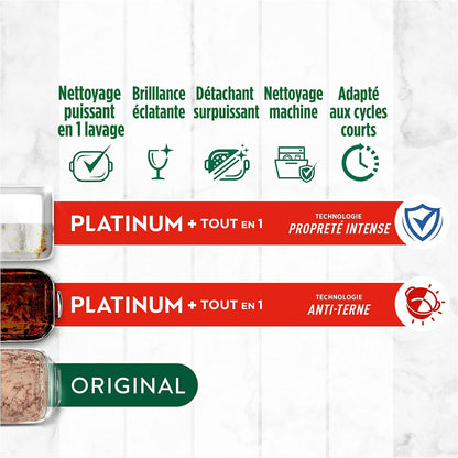 Platinum plus Tablettes Lave-Vaisselle All in One, Citron, 24 Capsules, Nettoyage Optimal Pour Une Vaisselle Propre Comme Neuve, Redonne De L’Éclat Et Prévient Le Calcaire