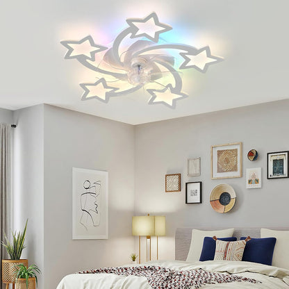 Lampe Ventilateur Plafond Silencieux Reversible Ventilateur Plafond Avec Telecommande Star RGB Suspension Luminaire LED Dimmable 6 Vitesses Dc-Motor Plafonnier Ventilateur Design