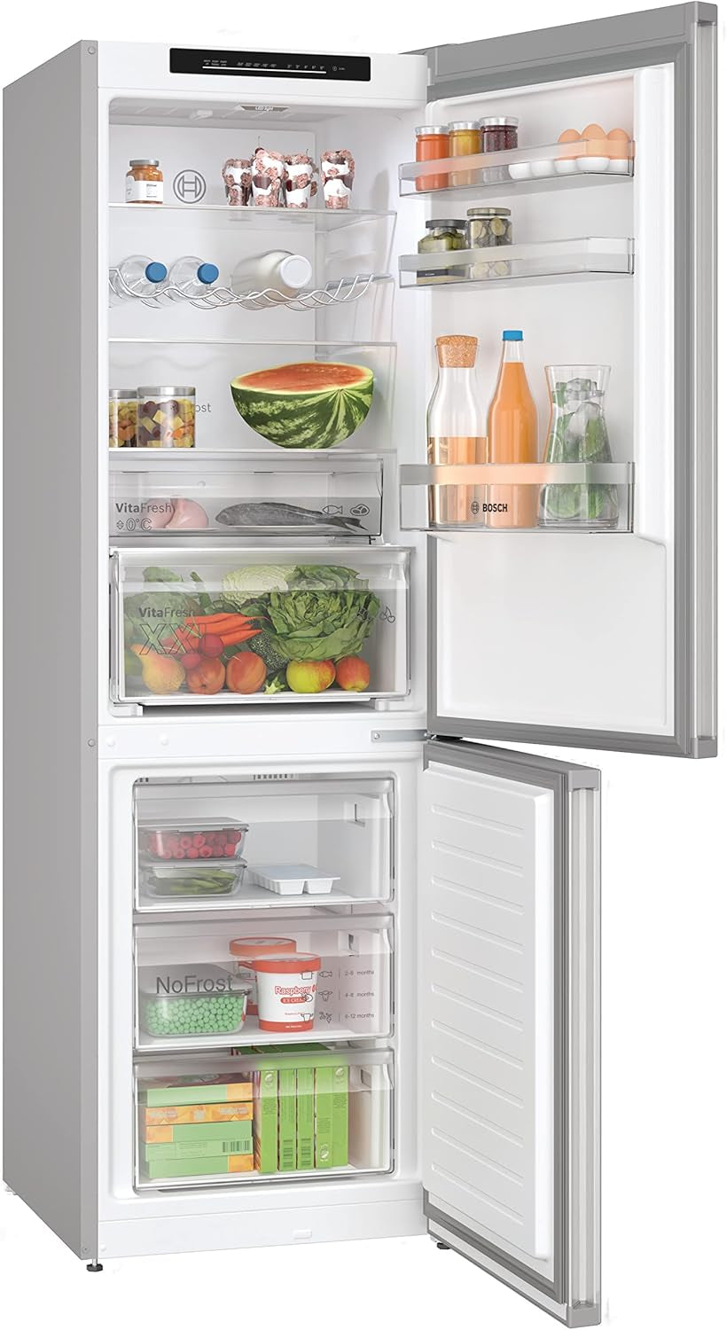 Hausgeräte KGN362LDF Série 4 Réfrigérateurs-Congélateurs 186X60Cm 218L+Congélateur 103 L Nofrost Ne Se Dégivre Jamais,Vitafresh Xxl,Fraîcheur plus Longue,Éclairage LED Uniforme Acier Inoxydable