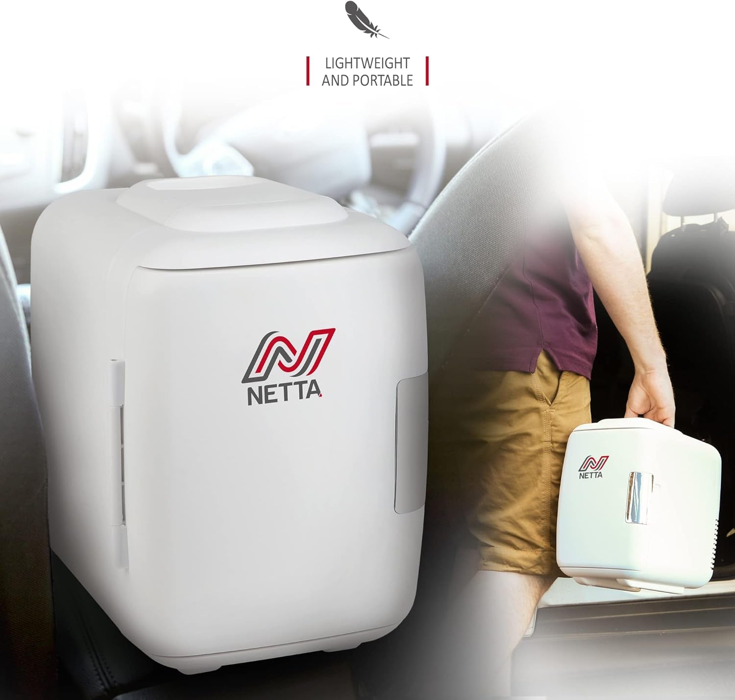 NETTA Mini Réfrigérateur Portable De 5 L Pour Boissons De Bière - Pour Chambre À Coucher, Caravane, Bureau - Avec Fonction De Refroidissement Et De Réchauffement - Portable - AC/DC - Blanc