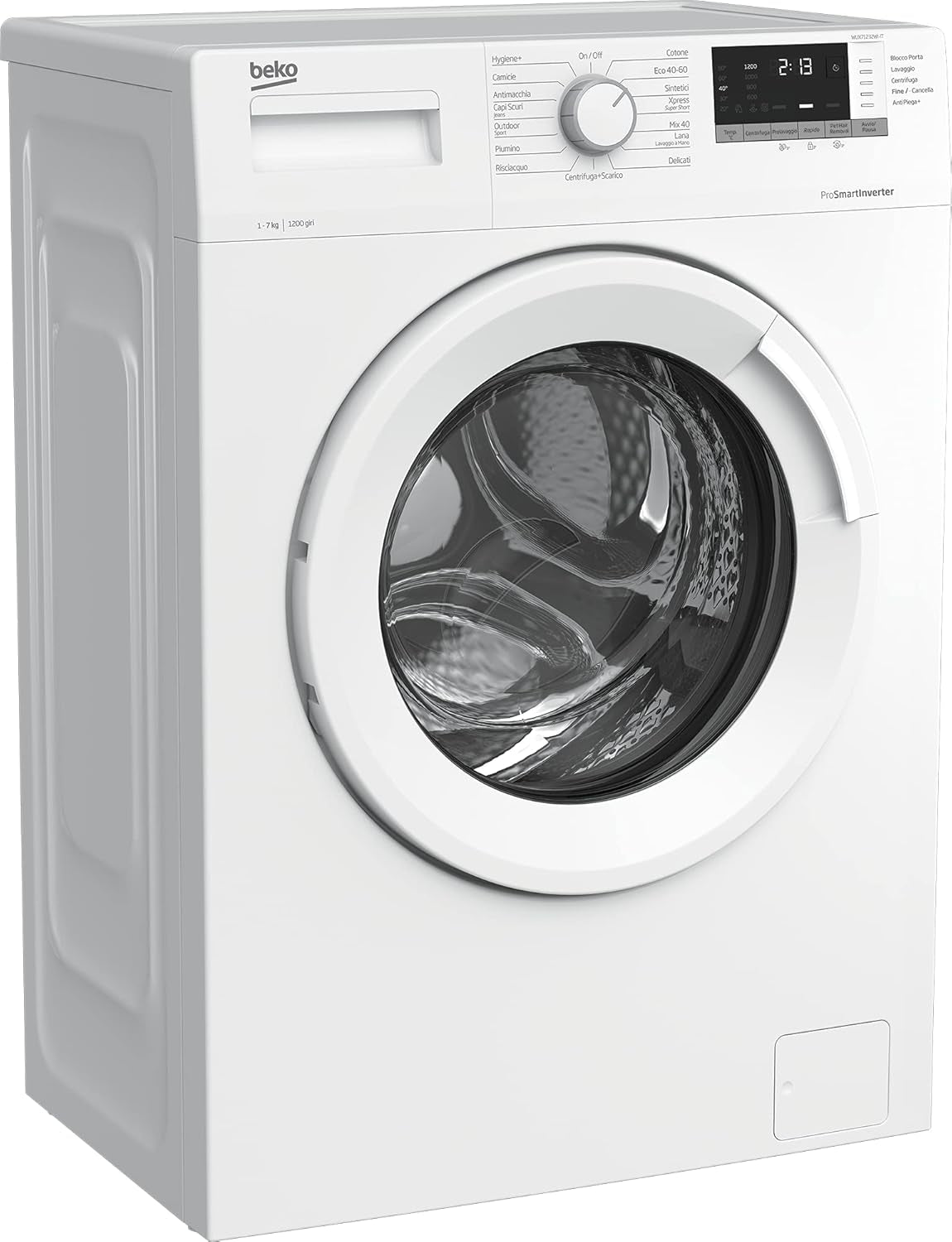 Beko - WUX71232WI-IT - Machine À Laver Standard 7 Kg, 1200 Tr/Min, 15 Programmes, Écran Smart Touch - Blanc, 60 X 49 X H84 Cm