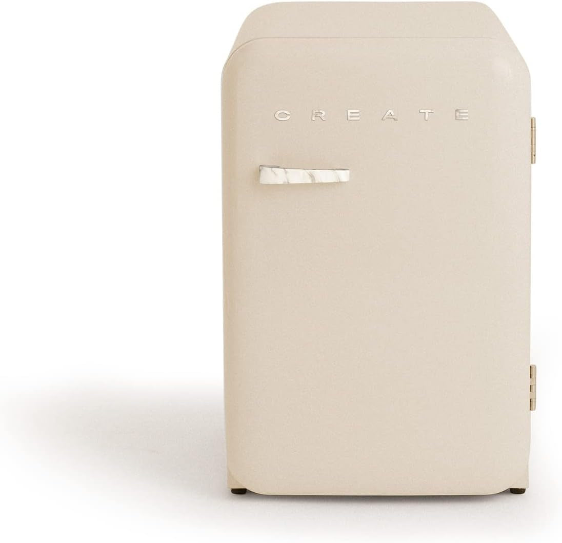 / RETRO FRIDGE 83.5 Marble/Réfrigérateur Blanc Cassé Avec Poignée Marbre/Pratique Et Fonctionnel, Matériaux Résistants