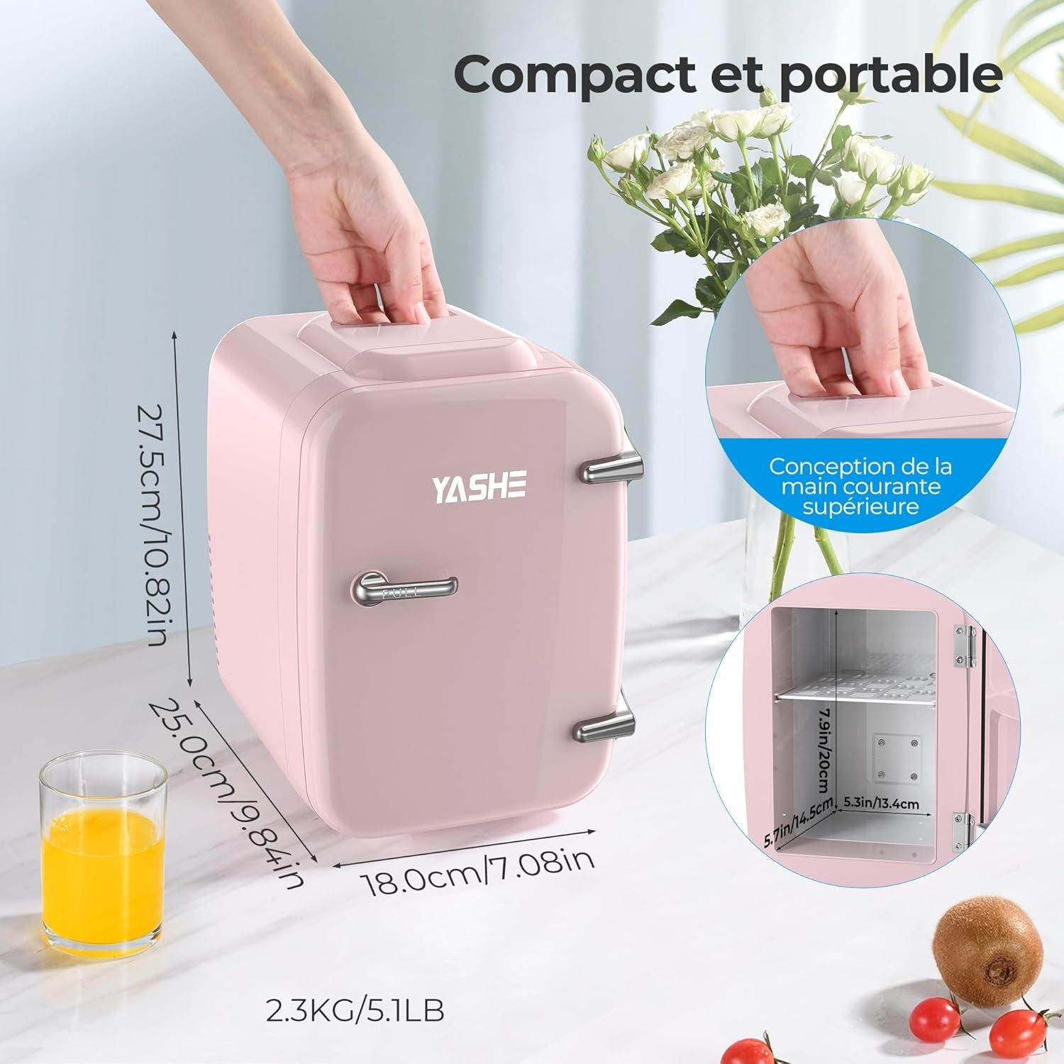Mini Frigo De Chambre, 4 Litres Frigo Cosmetique, Petit Frigo Thermoélectrique CA/CC Pour Boissons, Nourriture, Beauté, Bureau, Dortoir, Voiture, Rose