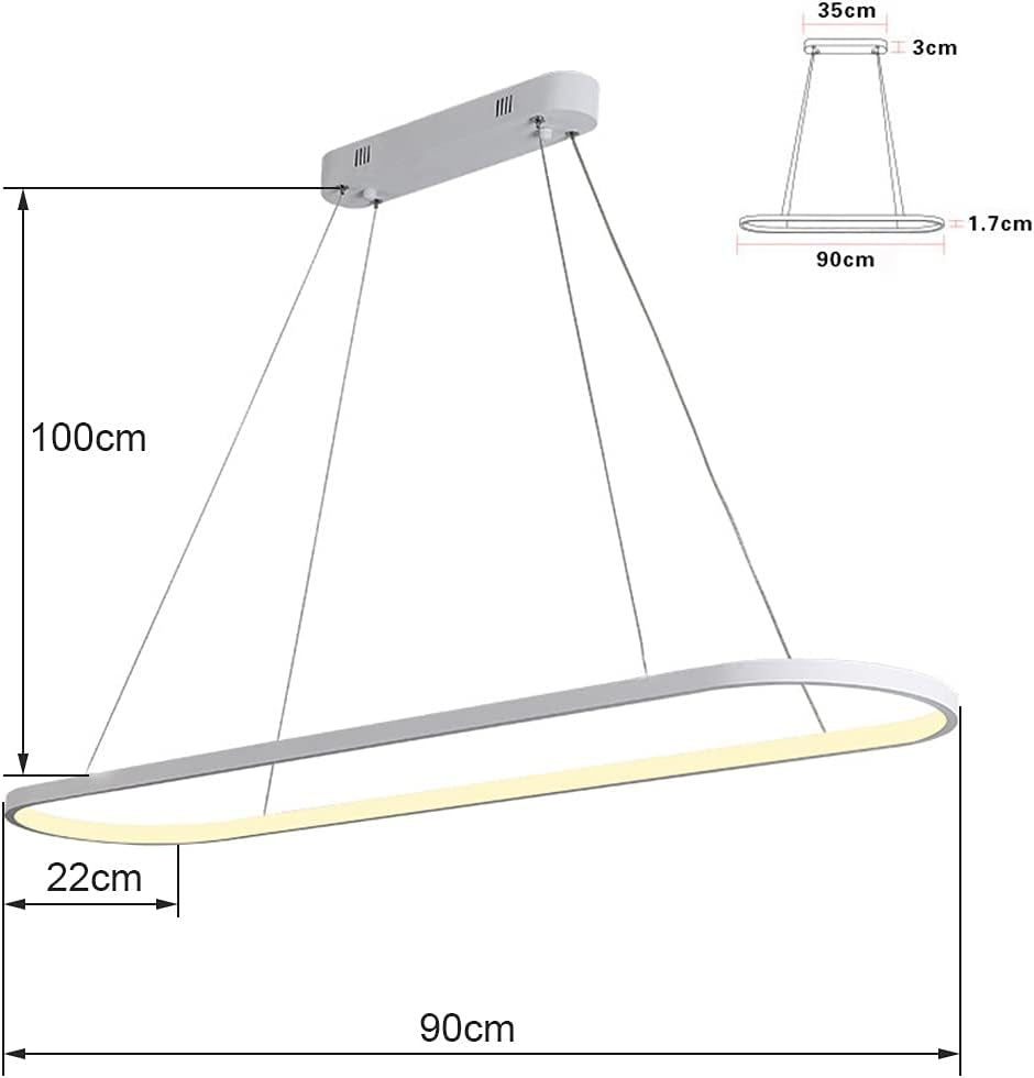 Suspension Ovale Lampes De Bureau De Table À Manger, Suspension LED Plafonnier Dimmable Avec Télécommande, Lustre Design Anneau Moderne (L90Cm, Or)