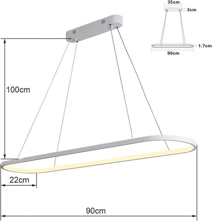 Suspension Ovale Lampes De Bureau De Table À Manger, Suspension LED Plafonnier Dimmable Avec Télécommande, Lustre Design Anneau Moderne (L90Cm, Or)