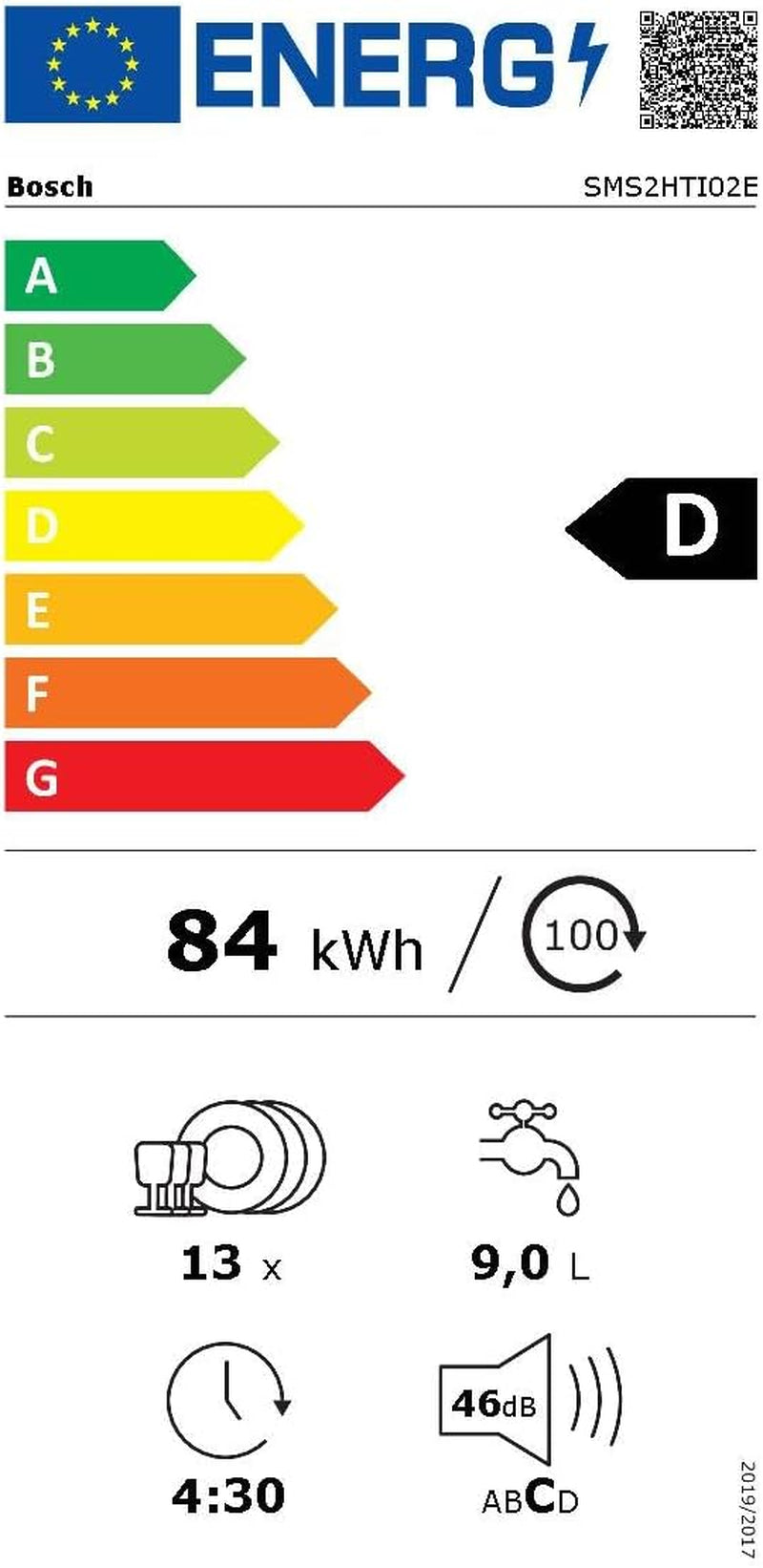 SMS2HTI02E Série 2, Lave-Vaisselle De Libre Installation, Home Connect, Diagnostic À Distance, Assistant Au Lavage, Programme Préféré, Ecodosage, Acier, 60 Cm