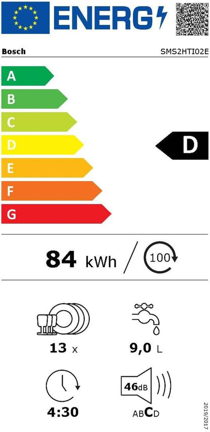 SMS2HTI02E Série 2, Lave-Vaisselle De Libre Installation, Home Connect, Diagnostic À Distance, Assistant Au Lavage, Programme Préféré, Ecodosage, Acier, 60 Cm