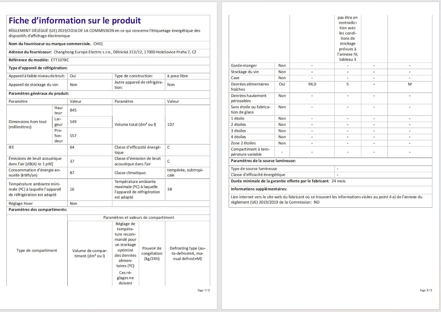 Réfrigérateur De 107 L, Hauteur : 831 Mm, Profondeur : 447 Mm, Encombrement : Seulement 0,22 ㎡, Vario Box, 7 Niveaux De Réglage De La Température, Silencieux, Noir, Garantie 12
