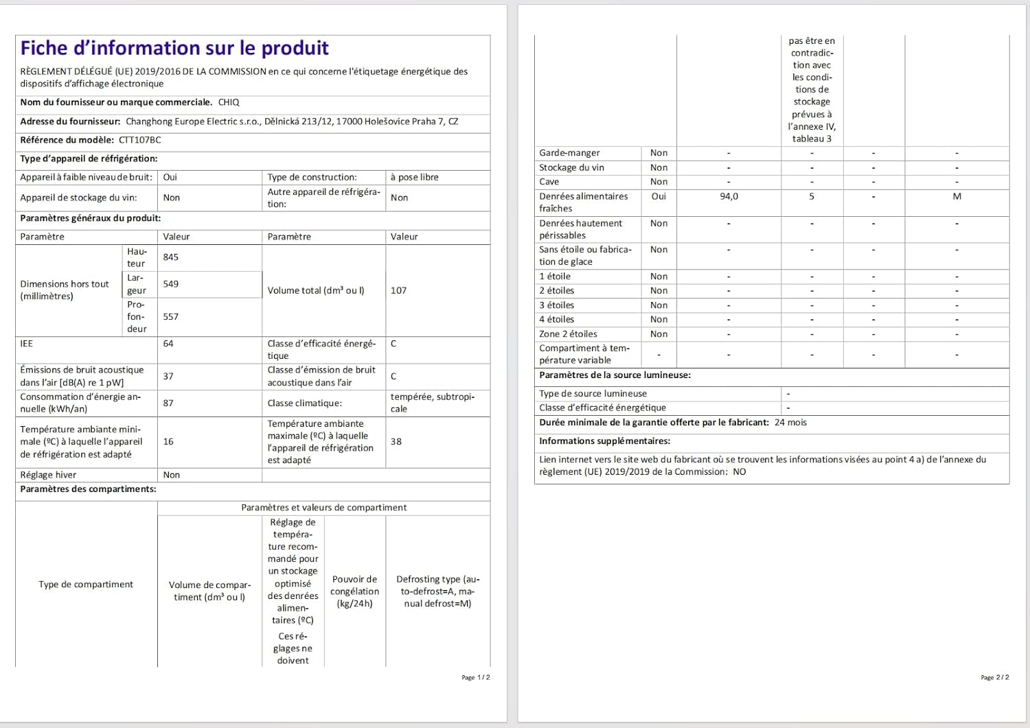 Réfrigérateur De 107 L, Hauteur : 831 Mm, Profondeur : 447 Mm, Encombrement : Seulement 0,22 ㎡, Vario Box, 7 Niveaux De Réglage De La Température, Silencieux, Noir, Garantie 12