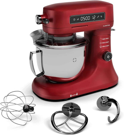 Klarstein Chiara Robot De Cuisine Multifonctions – 1600 W, Bol Inox 5 L, 12 Vitesses, Écran Tactile LCD, Silencieux ≤ 72 Db, Accessoires Lavables, Set De Pâtisserie, Boîtier En Aluminium Moulé, Rouge