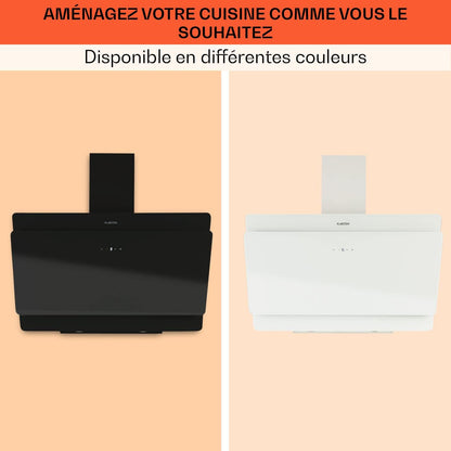 Montage Mural Hotte Aspirante Inclinées 90Cm, Pour Cuisine, Filtre En Aluminium, Débit D'Air Puissant 607M³/H, LED, Ecran Tactile, Extracteur D'Air Silencieux, Efficace Avec Evacuation, Noir