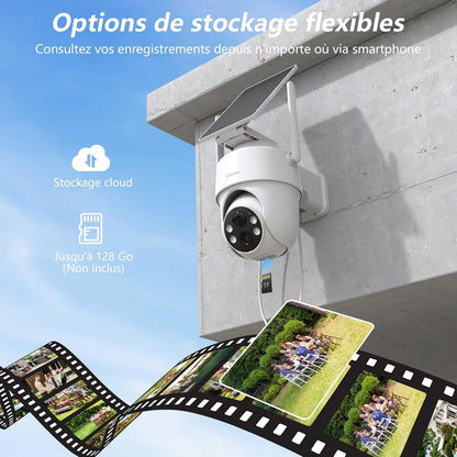 2K 3MP Camera Surveillance Wifi Exterieure Sans Fil 2,4 Ghz, R1-2P | Camera Exterieur Sans Fil Solaire, Alerte Instantanée PIR, Suivi Intelligent, Vision Nocturne, Audio Bidirectionnel, Alexa