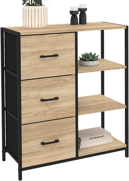 - Buffet D'Appoint Utah Design Industriel | Avec 3 Tiroirs Et Étagères, 70 Cm