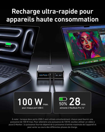 Prime Chargeur USB C Gan 200W, Station De Recharge 6 Ports | Chargeur De Bureau Rapide USB C PD, Pour Iphone 17/17 Plus/17 Pro Max/16/15/14/13, Samsung, Macbook, Dell Et Autres