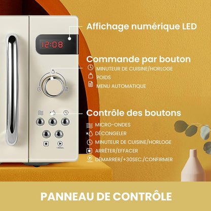' Micro-Ondes Rétro CMSRO 20Di Cr Avec 8 Renus Rutomatiques, 5 Niveaux De Puissance De Cuisson, Bouton De Cuisson Express, 20 L, 800 W, Crème D'Abricot