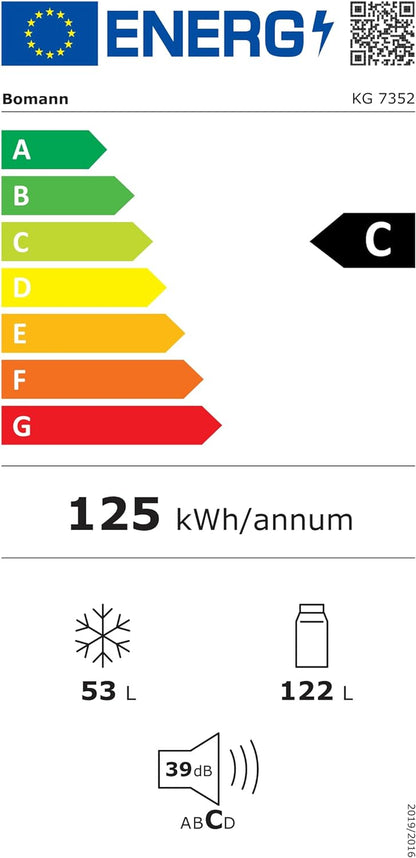 Bomann, Réfrigérateur/Congélateur, 49,5Cm De Large, 175 L, Eclairage LED, KG7352, Inox