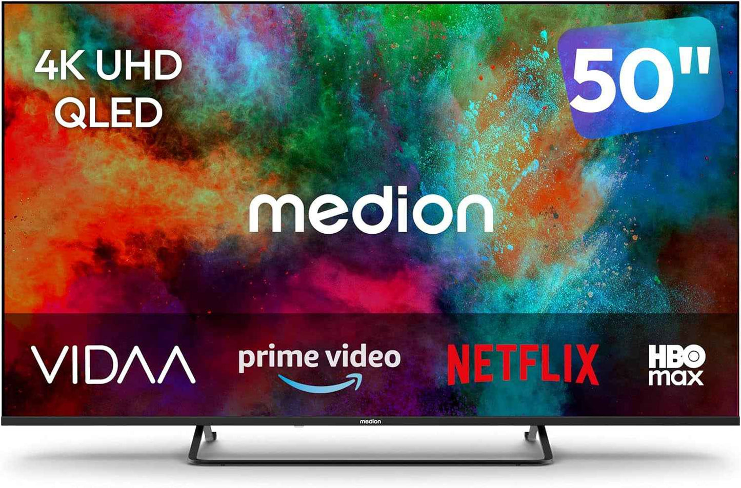 125.7 Cm 50" Téléviseur QLED Ultra HD Smart TV Dolby Vision HDR Dolby Atmos Vida Store Prime Video Disney+ DAZN Hbbtv PVR Bluetooth HD+, MD850602