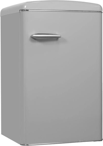 Exquisit Réfrigérateur Rétro RKS120-V-H-160F Gris | Support | Volume 122 L | Gris | Étagère En Verre Et Compartiment À Légumes | Lumière LED | Style Rétro | Roulettes Arrière