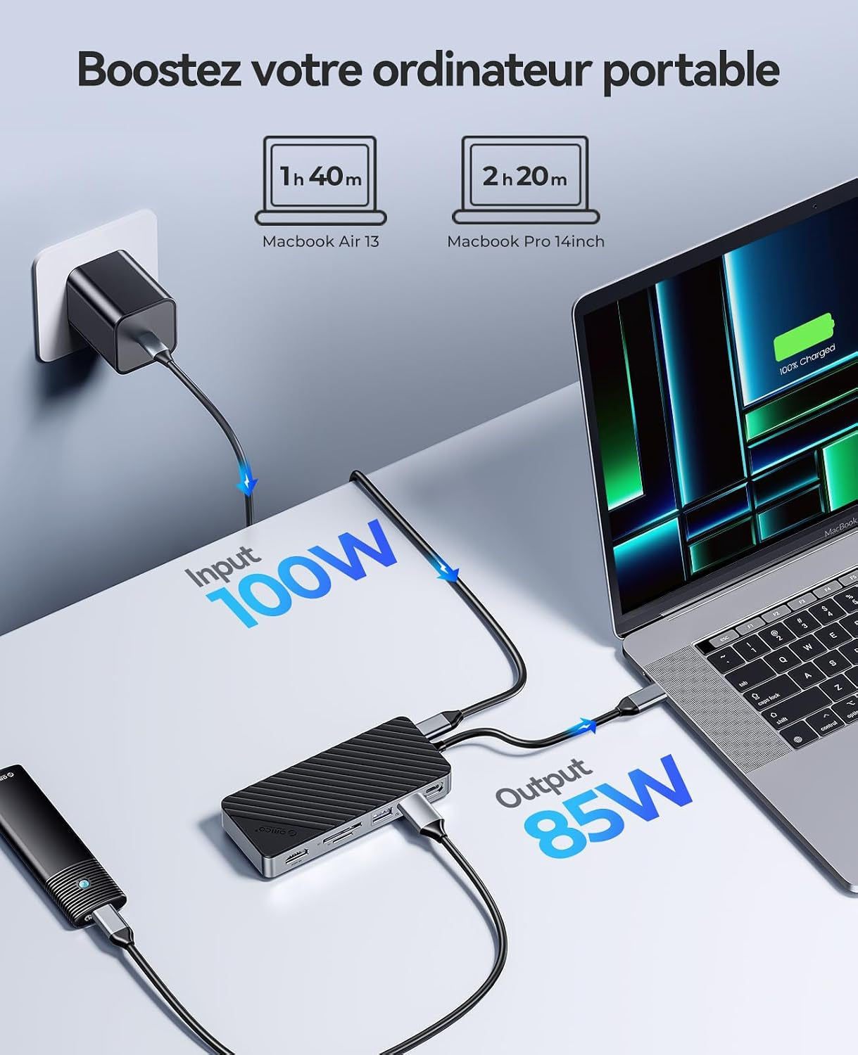 8-En-1 Station D'Accueil USB C Avec Boîtier SSD M.2, Hub USB C Avec SSD M.2 Nvme/Sata, Adaptateur Multiports USB 10Gbps, HDMI 4K@60Hz, 100W PD, SD/TF, Docking Station - OM28P